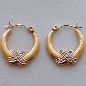European Designer 14K 585 Yellow Gold Hoop Pierced Earrings Scrap or Wear